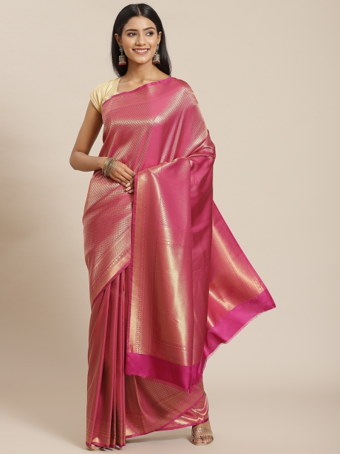 

Meena Bazaar Fuchsia & Gold-Toned Ethnic Motifs Zari Silk Blend Saree