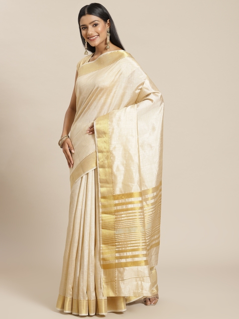 

Meena Bazaar Beige Zari Silk Blend Saree