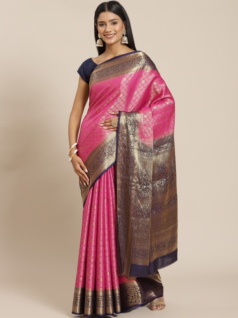 

Meena Bazaar Fuchsia & Gold-Toned Ethnic Motifs Zari Silk Blend Saree