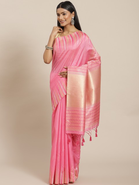 

Meena Bazaar Pink Woven Design Zari Silk Blend Saree