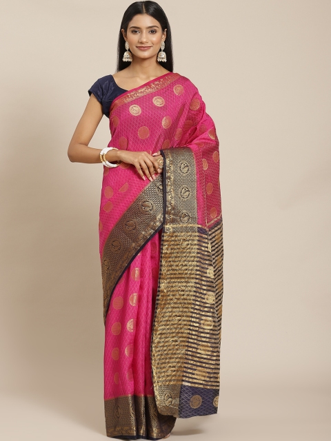 

Meena Bazaar Fuchsia Ethnic Motifs Zari Silk Blend Saree