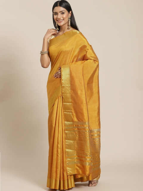 

Meena Bazaar Mustard Zari Silk Blend Saree