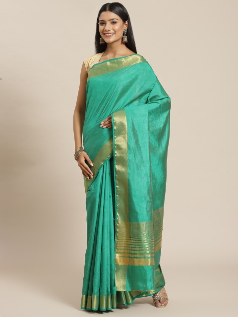 

Meena Bazaar Green & Gold-Toned Zari Silk Blend Saree