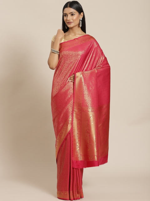 

Meena Bazaar Pink & Gold-Toned Ethnic Motifs Zari Silk Blend Saree