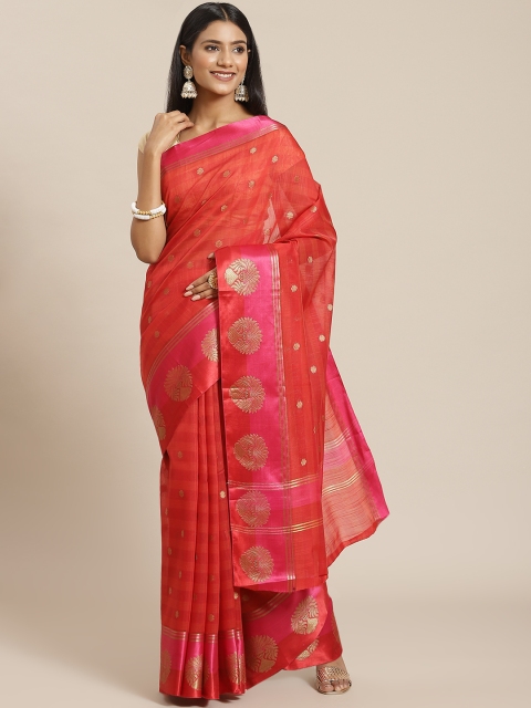 

Meena Bazaar Red Ethnic Motifs Zari Pure Cotton Banarasi Saree
