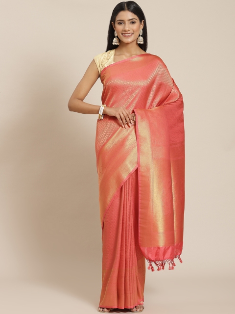 

Meena Bazaar Peach-Coloured Ethnic Motifs Zari Silk Blend Saree