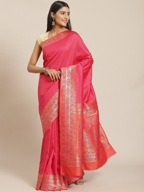 

Meena Bazaar Fuchsia & Gold-Toned Woven Design Zari Silk Blend Banarasi Saree