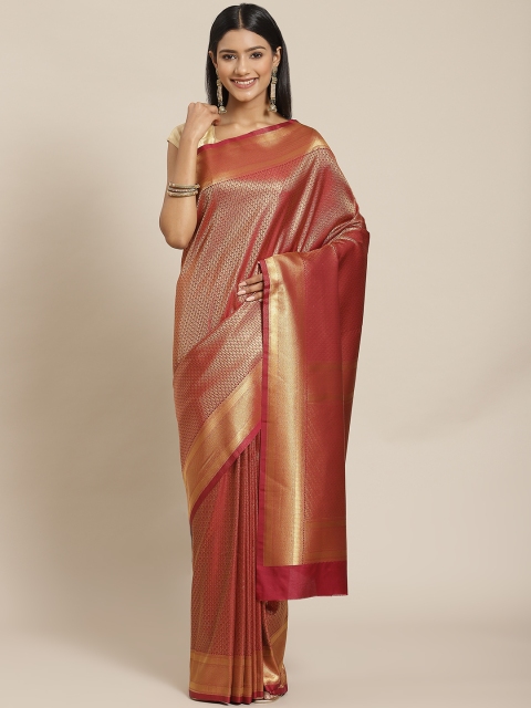 

Meena Bazaar Burgundy Woven Design Zari Silk Blend Saree