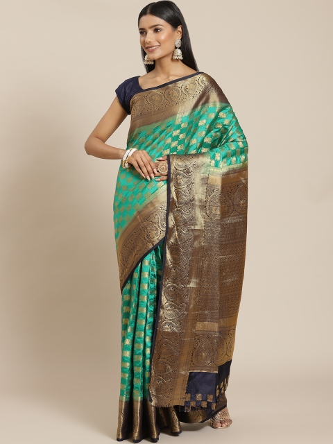 

Meena Bazaar Green & Gold-Toned Ethnic Motifs Zari Silk Blend Saree