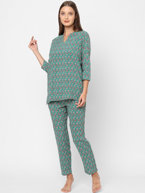 

MAYSIXTY Women Green & Red Printed Night suit