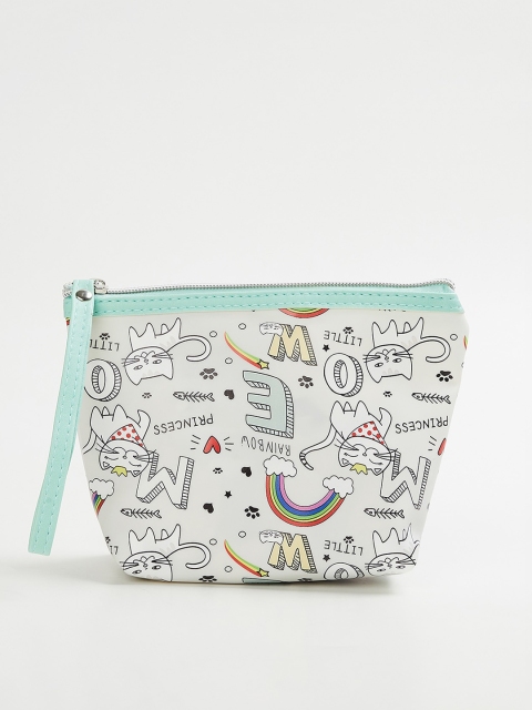 

Ginger by Lifestyle White & Sea Green Printed Cosmetic Pouch