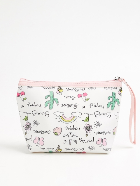 

Ginger by Lifestyle White & Pink Printed Printed Cosmetic Pouch