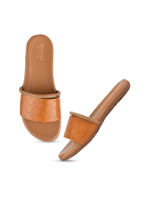 

Stelatoes Women Tan Textured Open Toe Flats
