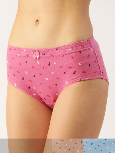 

Lady Lyka Women Pack of 3 Cotton Printed Hipster Briefs LADY LOVE 7, Pink