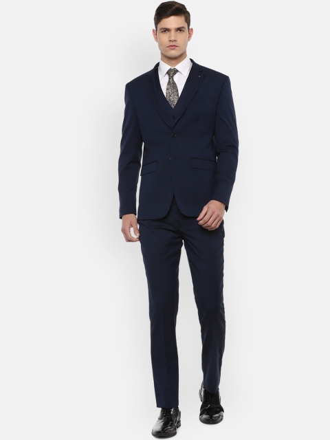 

Louis Philippe Permapress Men Navy Blue Self Design Single-Breasted Slim-Fit 3-Piece Suit