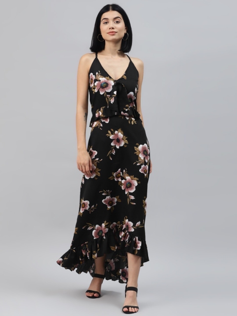 

SIRIKIT Black Floral Crepe Maxi Dress