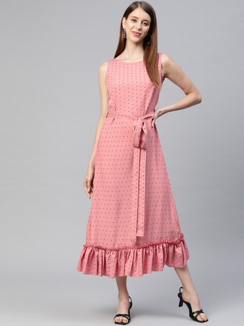 

SIRIKIT Peach-Coloured Crepe A-Line Midi Dress