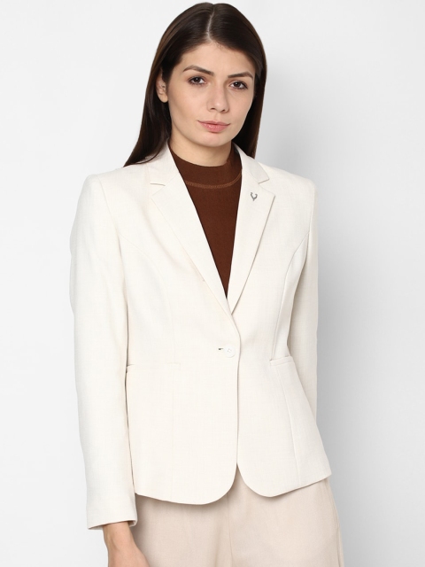

Allen Solly Woman Cream-Coloured Self-Design Single-Breasted Casual Blazer