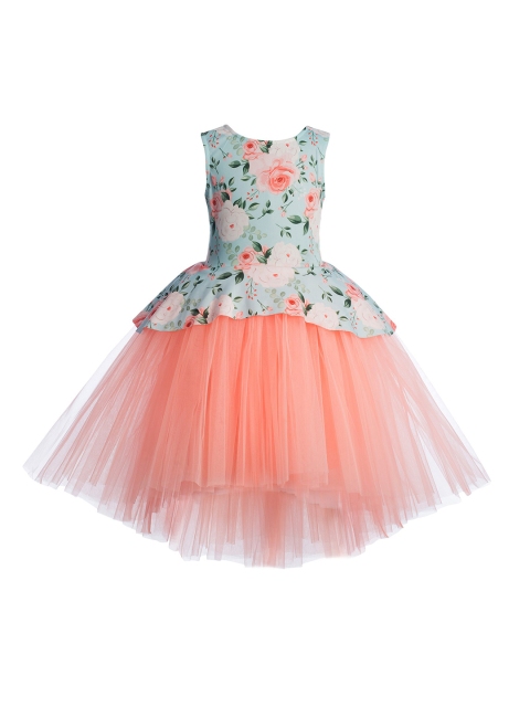 

Toy Balloon kids Peach-Coloured Floral Layered Net Dress
