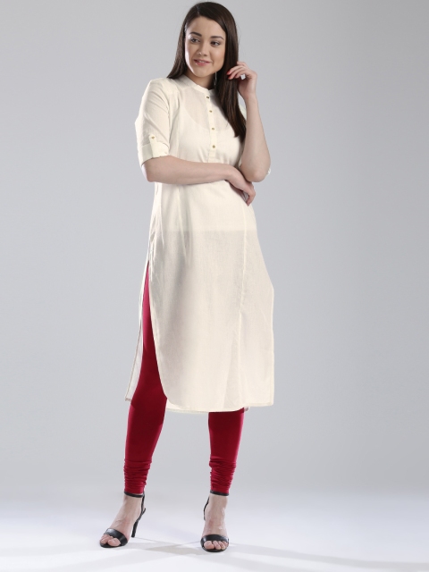 

W Women Off-White Solid Semi-Sheer Pathani Kurta with Tucks