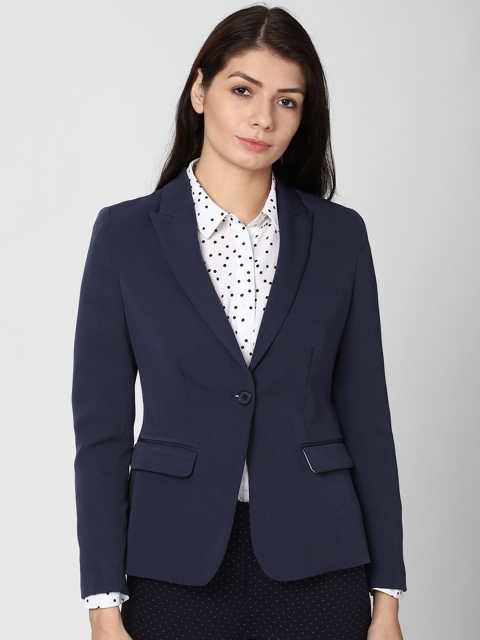 

Van Heusen Woman Women Navy Blue Solid Single-Breasted Formal Blazer