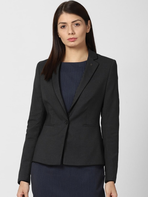 

Van Heusen Woman Black Self Design Single-Breasted Formal Blazer