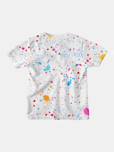 

BONKIDS Boys White Holi Printed Round Neck Cotton T-shirt
