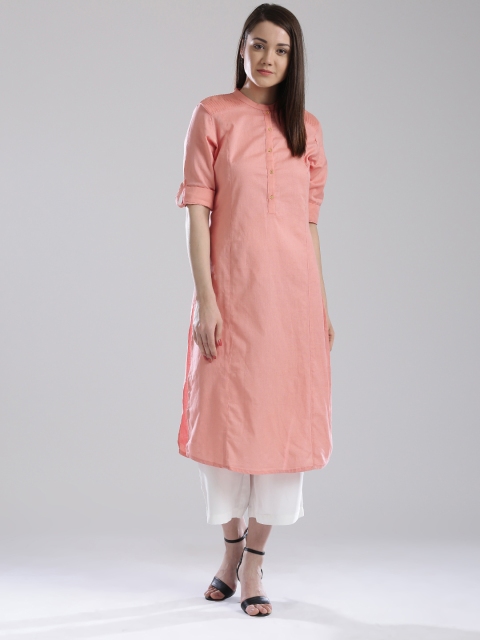 

W Women Peach-Coloured Solid Pathani Kurta