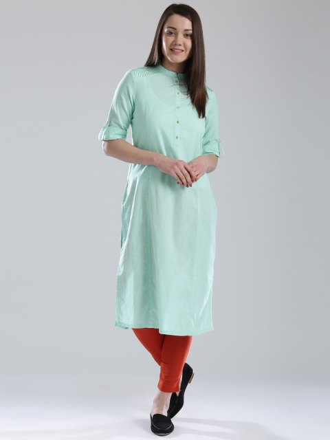 

W Women Mint Green Solid Pathani Kurta