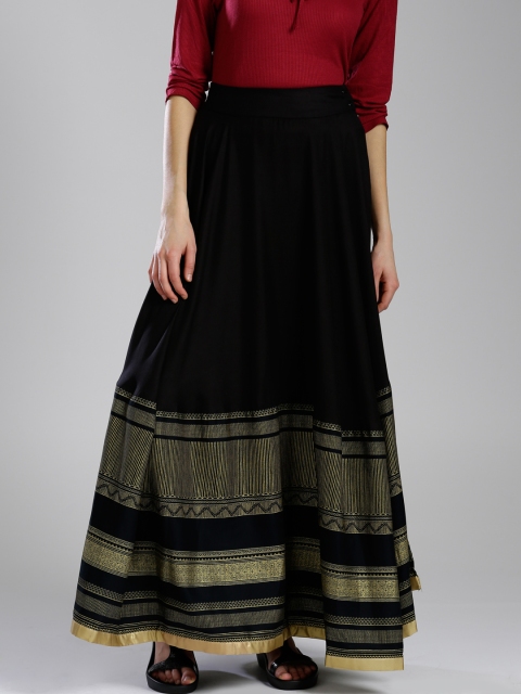 

W Black & Beige Printed Flared Maxi Skirt