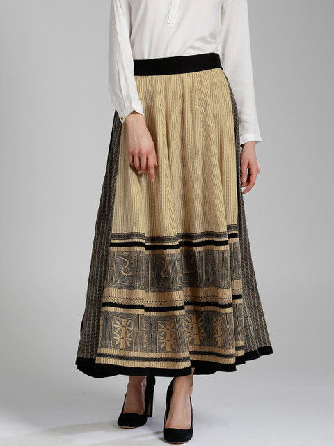 

W Black & Beige Printed Flared Maxi Skirt