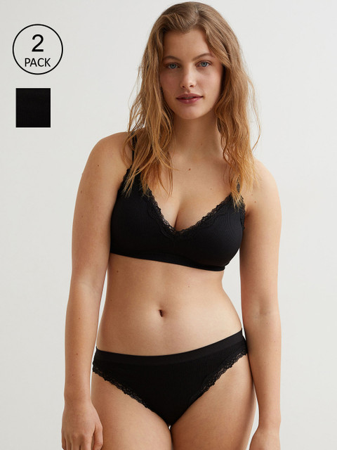 

H&M Women Pack of 2 Black Seamless Bikini Briefs - 1027455001