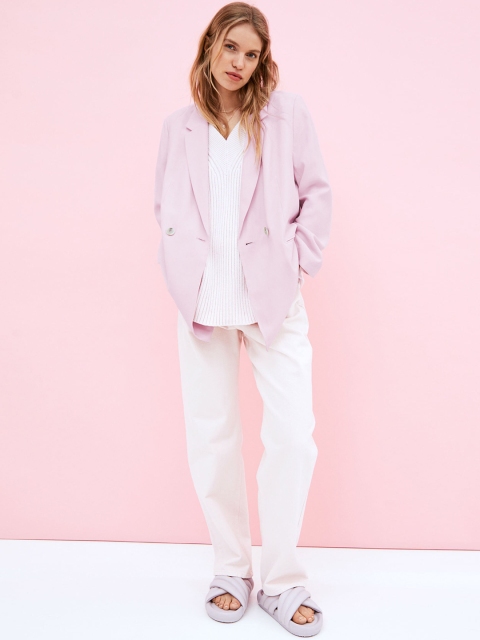 

H&M Women Pink Double-Breasted Jacket