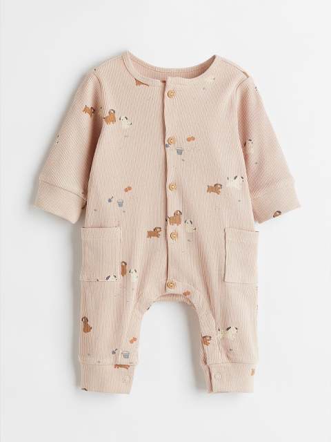 

H&M Infant Girls Beige Printed Ribbed Romper Suit