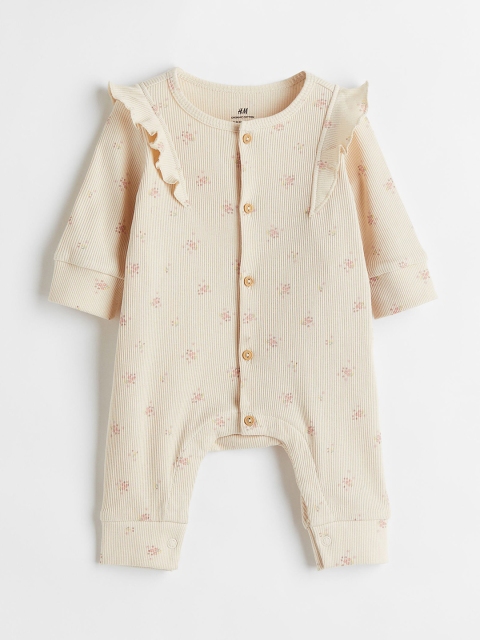 

H&M Infant Girls Beige Printed Ribbed Romper Suit