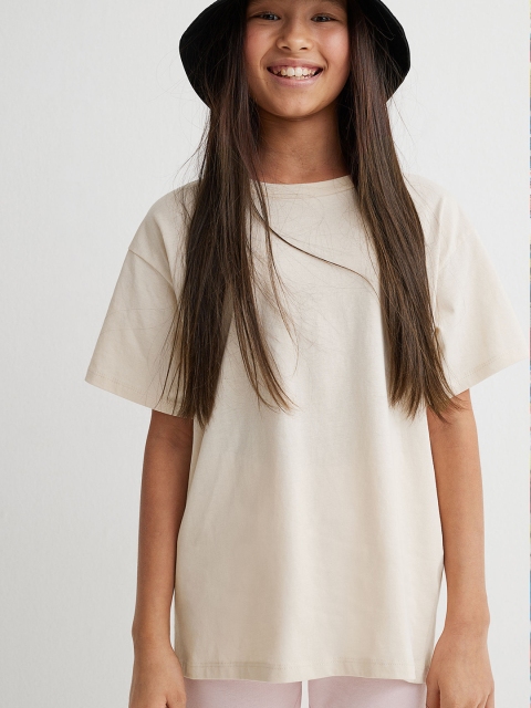 

H&M Girls Beige Cotton T-shirt