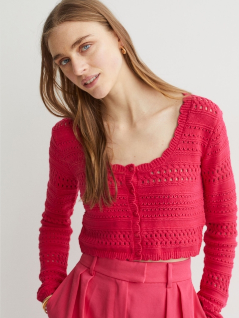 

H&M Women Pink Crochet-Look Cardigan