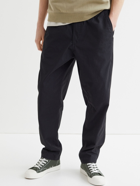

H&M Men Black Relaxed Fit Cotton Drawstring Trousers