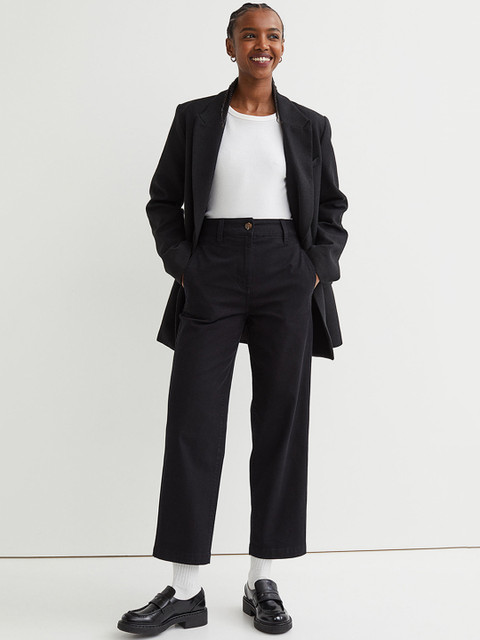 

H&M Women Solid Cotton Twill Chinos, Black
