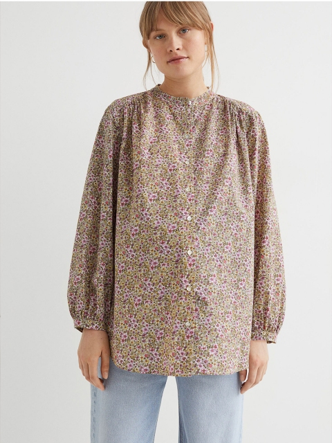 

H&M MAMA Multicoloured Pure Cotton Balloon-Sleeved Blouse, Multi