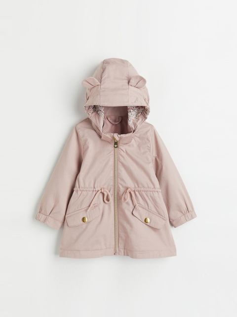 

H&M Girls Pink Solid Hooded Twill Parka Jacket