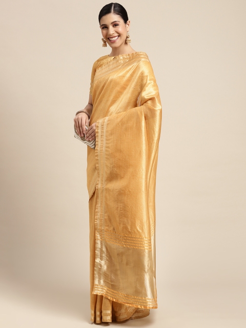 

SIRIL Yellow & Gold Solid Saree