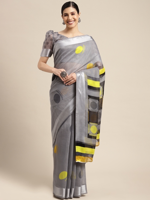 

SIRIL Grey & Black Printed Saree