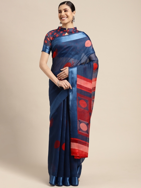 

SIRIL Navy Blue & Maroon Printed Saree