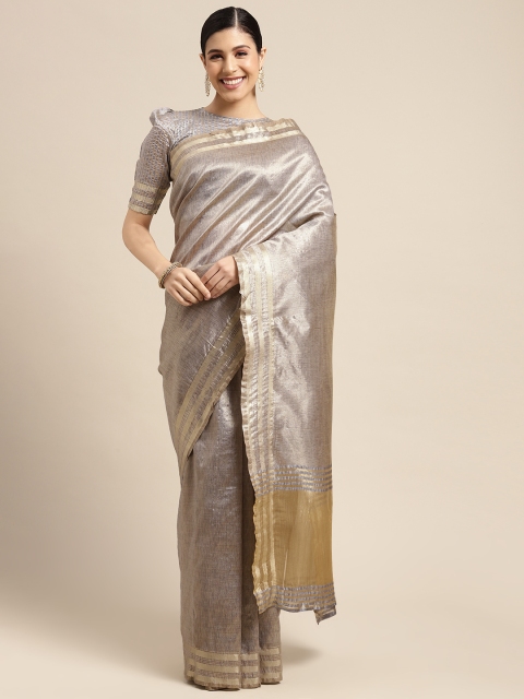 

SIRIL Grey & Gold Checked Saree