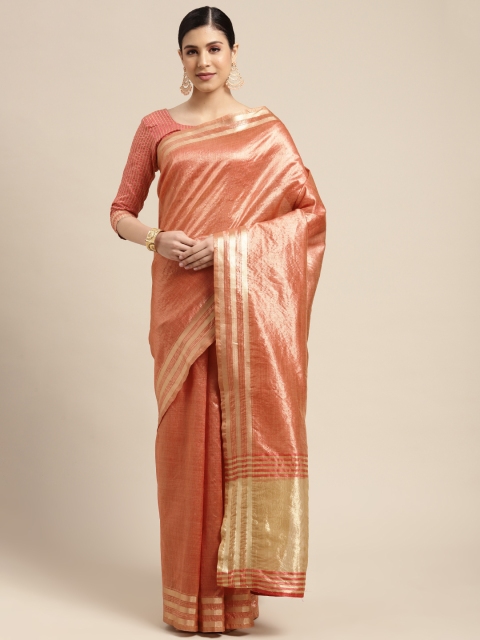 

SIRIL Peach-Coloured Zari Border Saree