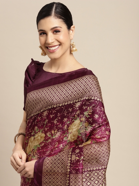 

SIRIL Aubergine & Beige Ethnic Motifs Saree, Purple