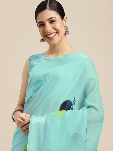 

SIRIL Blue & Green Geometric Print Saree