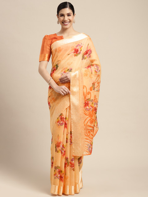 

SIRIL Orange Floral Saree