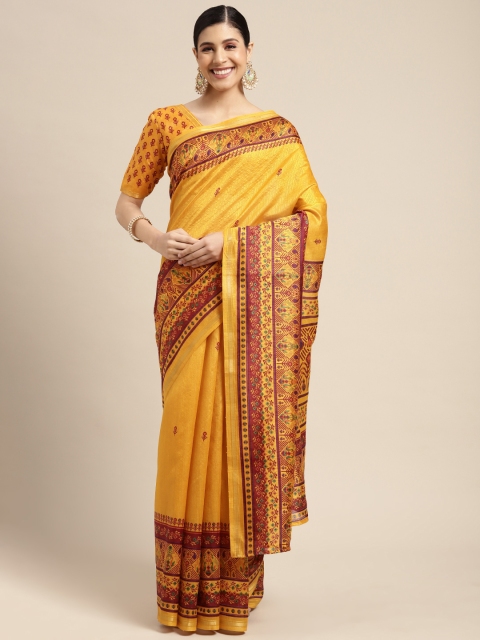

SIRIL Mustard Yellow & Red Ethnic Motifs Saree